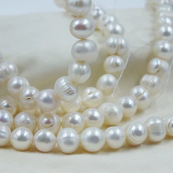 10 нишки/лот 9-10 мм бял кръг сладководни перли с дупка 2 мм е подходящ за всички необходими бижута на марката 15