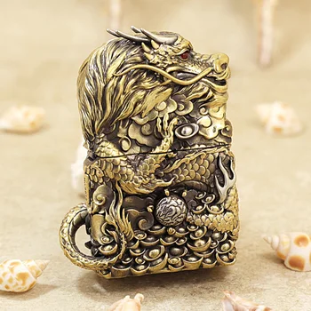 100% Натурална тежка броня 3D yuanbao dragon двигателят е с мазителна запалка за цигари, маслени запалки, мед ветрозащитный подарък за мъже