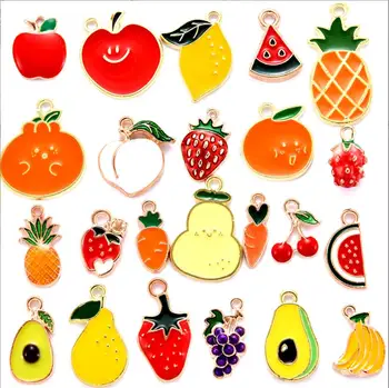 100шт цветове емайлирани плодови изрезки-талисмани за изработката на колиета, висящи обеци, ключодържател, бижута 