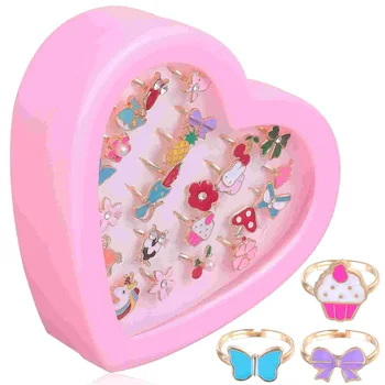 24 бр. пръстен, детски бижута, мультяшные пръстени за момичета, сладки пластмасови пръстени за деца