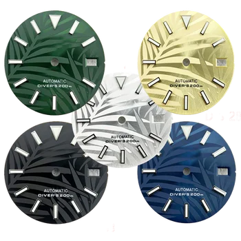 28,5 мм часовници NH35, зелени, нажежен за NH34 SKX007, механизъм за самостоятелно ликвидация, калъф за часовници с логото на S, аксесоари за часовници