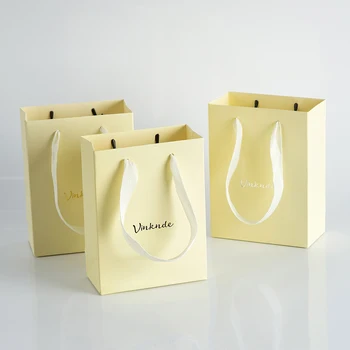 50 Бежови, Бели на Черни Хартиени Кошници торбички с Дръжки с Потребителски логото на 12x6x16cm Чанти-Лотария на Едро за търговия на дребно на стоки