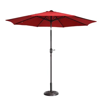 9-инчов уличен чадър за вътрешен двор с 8 бомбетата, алуминиеви шестия и автоматичен наклон, устойчиви на избледняване пазарен чадър, червен