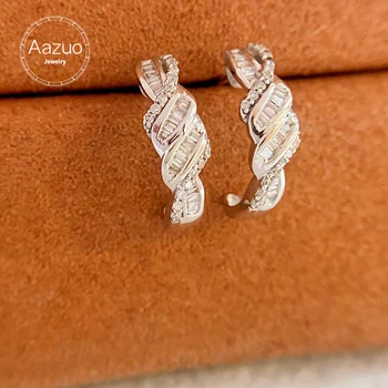 Aazuo, истинско бяло злато 18 Карата, истински естествени диаманти, обици-розово с цветя канабис, дарени за жени, за сватба парти Au750