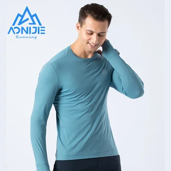 AONIJIE FM5127 Мъжки бързосъхнеща тениска за бягане, Ризи с дълъг ръкав и отвор за пръста, Пролет-есен, за тренировъчен маратон