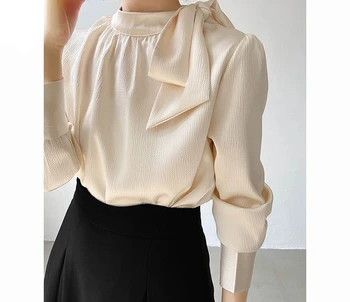 demisezonnyj с дълъг ръкав дизайн Чувство нишевая риза за жените най-леко ироничен френски кайсия лук сатен риза за жени