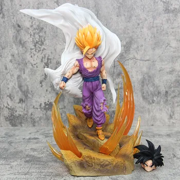 Dragon ball Gohan и Goku в бяла престилка с две глави, поставка версия. Аниме фигурки, играчки 37 см