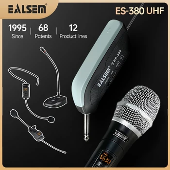 EALSEM 380 UHF 1/2-Канален Безжичен Ръчно/Конферентна/Петличный/Микрофон за Слушалки USB/Жак 6,35 ММ на 50 метра 640-690 Mhz За KTV