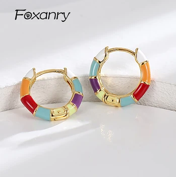 Foxanry Цветни сватбени обици-халки с глазура във вид на капки за жени, двойки, корейски сладък модни елегантни бижута за булката, които алергии