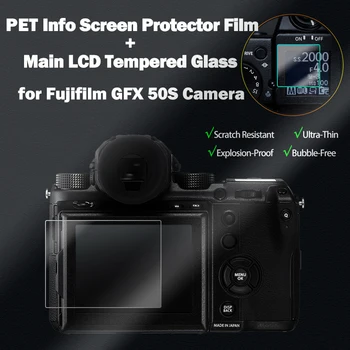 Fuji GFX50S Място на Основния Екран от Закалено Стъкло на Твърдост + PET Информация Фолио на Протектора на Екрана за Фотоапарат Fujifilm GFX 50-ТЕ