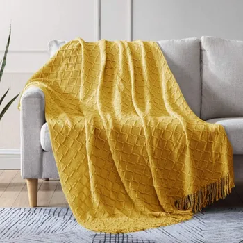 Inyahome Домашно плътно вязаное одеяло супер меко топло и уютно декоративно текстурированное одеяло за количка дивана на леглото на дивана на хола