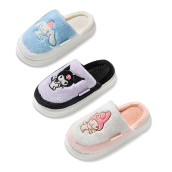 Kawaii Sanrio My Melody Pompompurin Cinnamoroll/ дамски памучни чехли от аниме, домашни плюшени топли чехли, симпатични чехли за родители и деца
