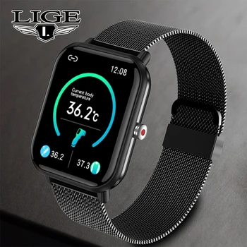 LIGE Мъжки smart-часовници, спортни фитнес тракер, температура, пулс, кръвно налягане, времето, 1,7 