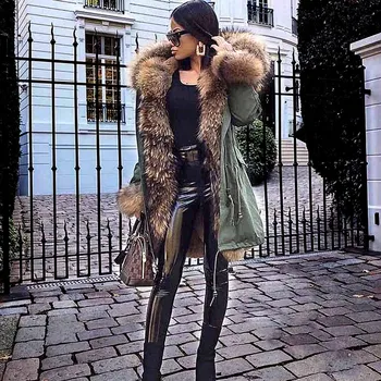 Maomaokong Нова яке дамски 2023, палто от естествена натурална кожа, дамско палто, зимно яке с яка от лисьего кожа, парк, дамски дрехи