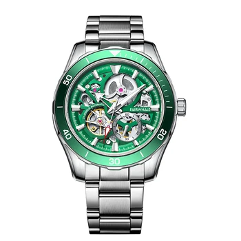 Mark Fairwhale Мъжки автоматично часовника 42 мм Луксозни часовници 21 скъпоценен камък Механични ръчни часовници 50 м Водоустойчив светещи циферблат с виртуален скелет