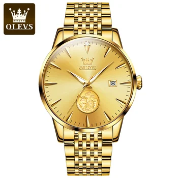OLEVS Нови автоматични механични часовници от злато, стомана, мъжки, са най-добрата марка за Луксозни водоустойчива, за отдих, спорт, светлинен часовник с дата, мъжки Reloj