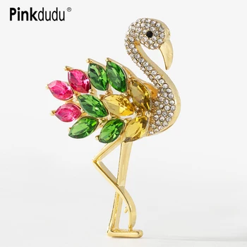 Pinkdudu Модни цветни брошки с фламинго, елегантен офис дамска брошка от 3 цвята от акрил сплав с перо за жени, бижута PD1077