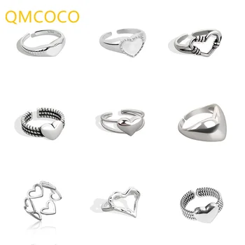 QMCOCO Сребърен Цвят е Просто Модно Пръстен от Серията във Формата На Сърце За Жени, за Сватба Парти, Геометрична Парти, Романтична Бижута, Подаръци