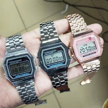 Reloj Многофункционални сребърни ретро часовници за Мъже с електронен цифров дисплей Модни дамски часовници Relogio Masculin Hombre homme