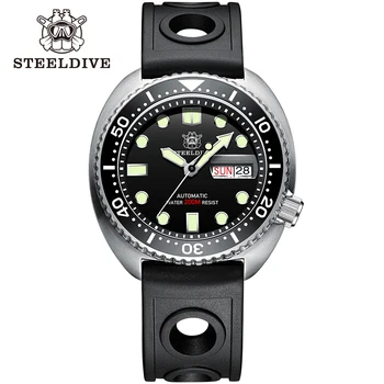 STEELDIVE Елитен марка SD1972 45 мм сапфирен кристал MH36 Механизъм за самостоятелно ликвидация Черен циферблат Каишка часовник с дата