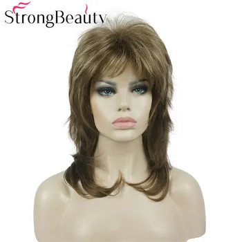 StrongBeauty перука средно дълга, къдрава коса, естествени и синтетични женски перуки, без капачка, 10 цвята