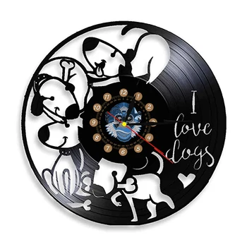 Vinyl плоча стенен часовник с модерен дизайн обичам кучето винил стенен часовник с животни висящи часовници Начало декор подаръци за любителите на кучета от 12 инча