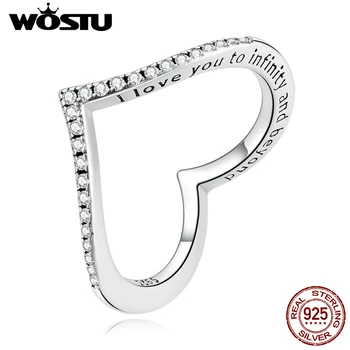 WOSTU, пръстени с обещанието във формата на сърце от сребро 925 проба за жени, пълни с лъскави цирконий, годежни пръстени, V-образна форма, бижута за годеж, подарък