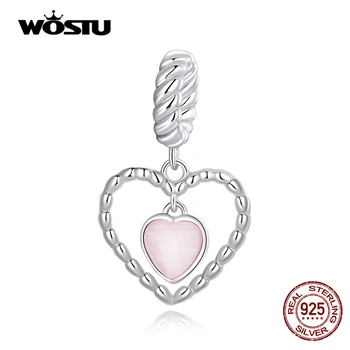 WOSTU стерлинговое сребро 925 проба двойно сърце крило чар розови кристални мъниста подходящи за оригинален браслету за Деня на майката бижута подарък CQC2228