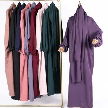 Безплатна доставка на дамски мюсюлманска абайя големи размери, монофонични забрадка, дълъг ръкав оверсайз и пола