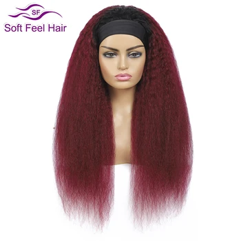 Бесклеевые къдрава директни перуки с превръзка на главата от човешка коса 200 плътност бразилски човешка коса цвят бордо за жени Реми Hair Евтини перуки