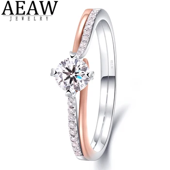 В момента бяло злато 14 K, роуз злато 0,3 карата, годежен пръстен с естествен диамант кръг нарязани на фин пръстен в тон за жени