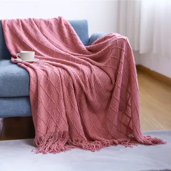 Вязаное одеало за диван, украса пискюли, офис одеяло за кондициониране на въздуха, подложка за прозорци, покривки за автомобилния кърпичка