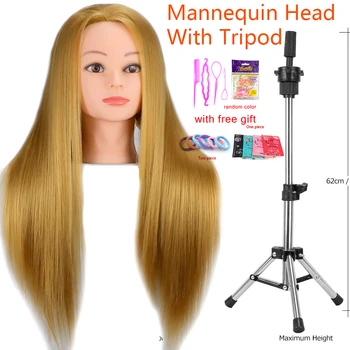 Главата на манекена 100% синтетични косми фризьорски салон тренировочная корона със статив Манекен косметологическая стоп-моушън корона за стайлинг на коса, плетене