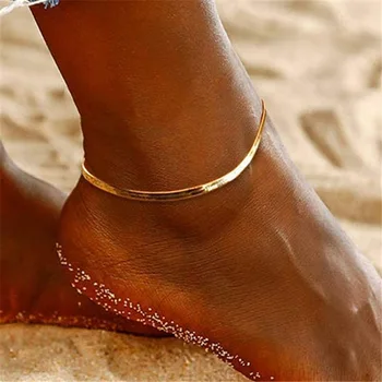 Гривна със змийска веригата от неръждаема стомана за жени Летни плажни позлатени крак гривни, Модни бижута Дропшиппинг на едро