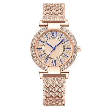 Дамски кварцови часовници, инкрустирани кристали, стоманена каишка от веригата, модерен бизнес кварцови часовници часовници дамски ръчен Relogio