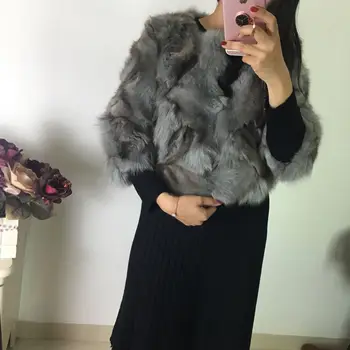 Дамски палта с кръгла яка от естествен лисьего кожа, блузи, ежедневни зимни дебели пухкави кожени топли зимни палта F2365