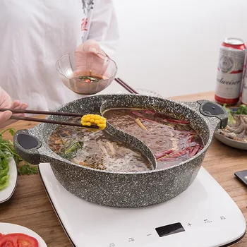 Дебели гореща пот в стил здравно камък, двойни тенджери за супа, кухненски тигани за готвене с незалепващо покритие, домакински прибори за супа с двойна ухой ZA387