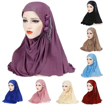 Декор в формата на цветя и кисточек, мека превръзка на главата, hijabs, обикновен женски мюсюлмански трикотаж, Тюрбан, кърпичка, препарат против бръчки, ислямска превръзка на главата