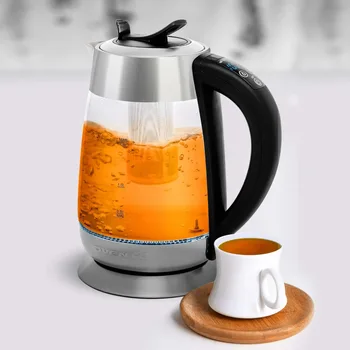 Електрически стъклен чайник, 1.8 л, безжична, 1500 W, бойлер за бързо загряване на вода, неръждаема стомана, самозакрывающийся чайник