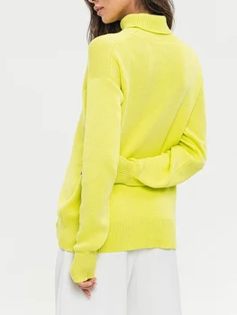 Жена пуловер с висока воротом 2023, монофонични топло вязаный пуловер с дълъг ръкав, потници