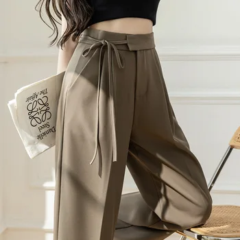 Женски костюм дантела с висока талия, широки панталони за жени, пролет-лято 2023, нова корейска версия, без приятелка и ежедневни въже в пода