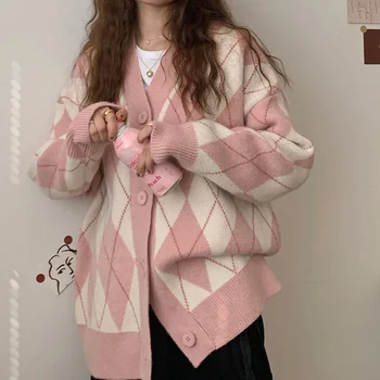 Жилетка, женски вязаный пуловер, без однобортный студентски зимни отгоре с V-образно деколте, красив вязаный корейски жилетка оверсайз, пухкав