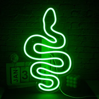 Змия зелена неонова реклама Домашен магазин, бар, led лампа, естетична спалня, художествена парти, Годишнина, персонални стенни декоративна лампа с животни