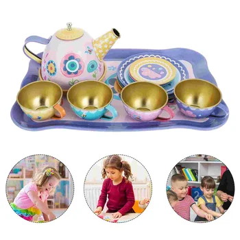 Играчки за следобеден чай, метална кана, посуда, определени за ролеви игри в градината, secret малко момиченце