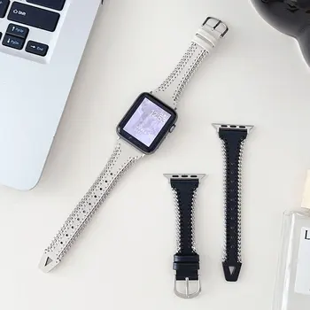 Изработена Ръчно каишка-верига за Apple Watch Band Ultra 49 мм 45 мм 44 мм Кожена Гривна за iWatch Series 8 7 6SE 5 41 мм 40 мм Гривна