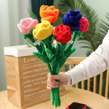 Имитация на цветен плат, мультяшная роза, плюшен играчка, обтегач за щори, може да зададете букет от цветове, композиция, изкуствени цветя, може да се огъват Gif