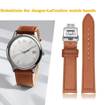 каишки за часовници от естествена кожа 20 мм 21 мм за JAEGER-LeCoultre Master Series, водоустойчив каишка, мъжки кафяв нова закопчалка от неръждаема стомана