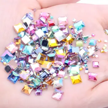 Квадрат кристали с фиксирана облегалка, скъпоценни камъни, 2/4/6 мм, голяма опаковка, цвят AB, геометрия, кристални кристали, мъниста за маникюр, аксесоари за дрехи