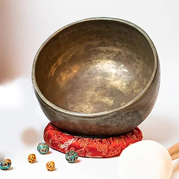 Комплект за медитация с поющей чаша в стил Непал, Буда, метал, ръчно изработени, реколта поющая купа за домашен интериор, Klangschale, те тибетски