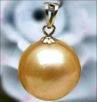 Красива супер голяма окачване с перли АААА 12-13 мм, естествена кръгла висулка от злато Южнокитайско море, 14-каратово злато-